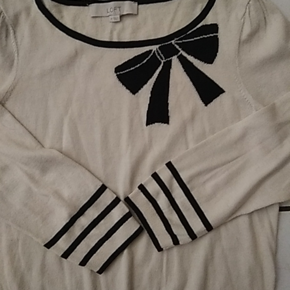LOFT Cream and Black Bow Sweater
